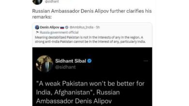 پاکستان کا عدم استحکام ہندوستان کے مفاد میں نہیں: روسی سفیر