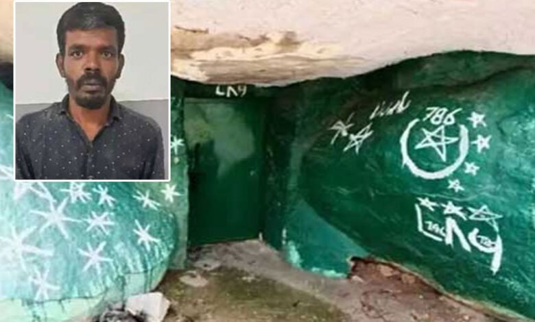 ہندو مذہبی مرکز میں اسلامی علامات کی پینٹنگ‘ ایک شخص گرفتار