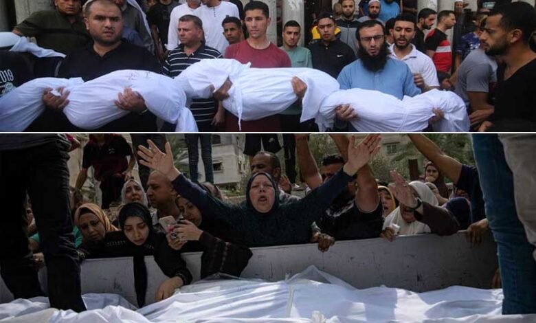 غزہ میں بے بس ولاچار لوگ آتی جاتی ایمبولینس کو ننھی لاشیں تھما رہے ہیں