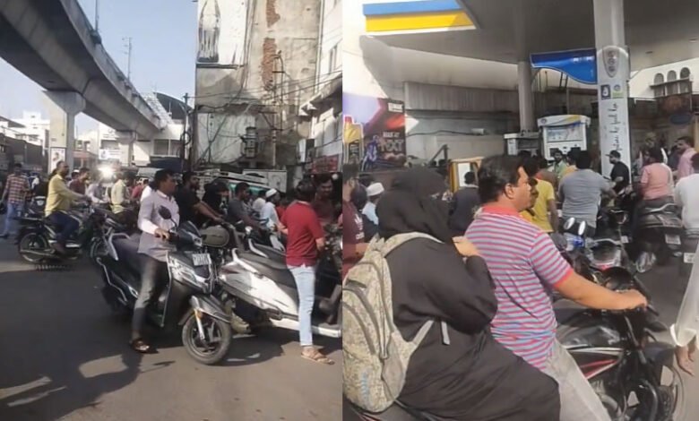 حیدرآباد میں دوسرے دن بھی پٹرول پمپس کے قریب گاڑی سواروں کی طویل قطاریں