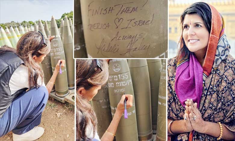 ’’انہیں ختم کردو!‘‘، فلسطین دشمن سابق امریکی صدارتی امیدوار نیکی ہیلی نے اسرائیلی بمبوں پر لکھ دیا