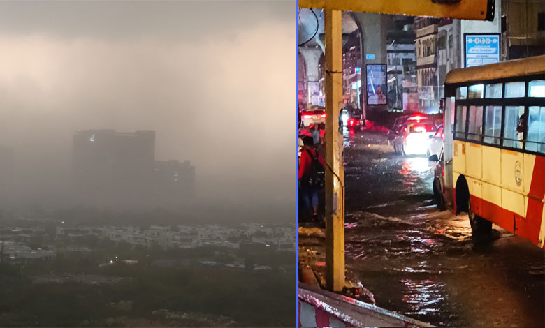 شہر حیدرآباد میں تیز آندھی، انتہائی گھنے بادلوں کے ساتھ طوفانی بارش، غروب آفتاب سے قبل رات کا منظر، لوگوں کو جھلسادینے والی گرمی سے ملی راحت