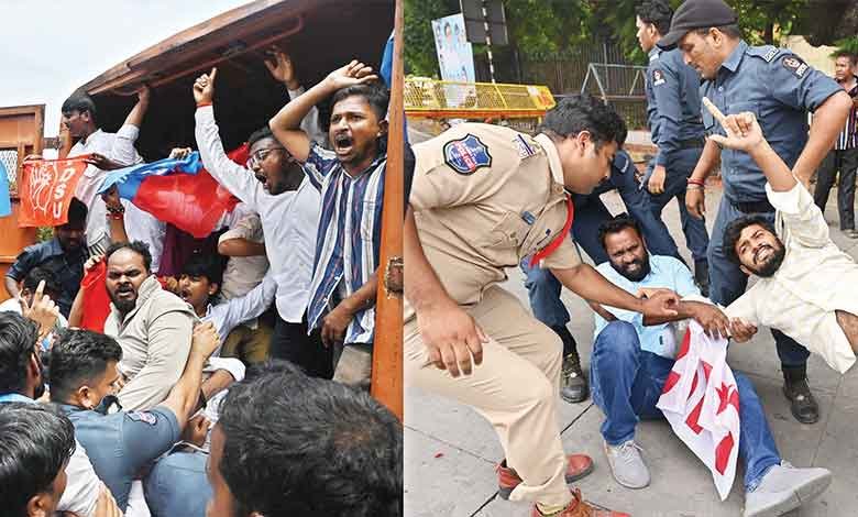 طلباء کی چلو راج بھون ریالی کو پولیس نے روک دیا