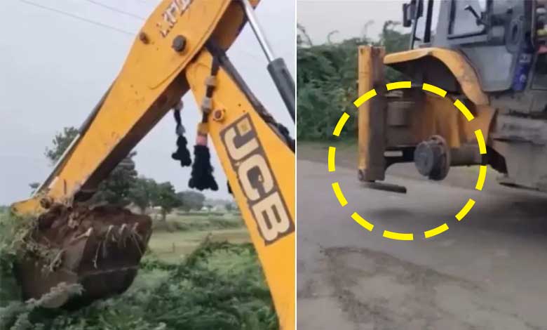 ڈرائیور نے تین پہیوں پر جے سی بی چلا کر حیران کر دیا۔ ویڈیو وائرل