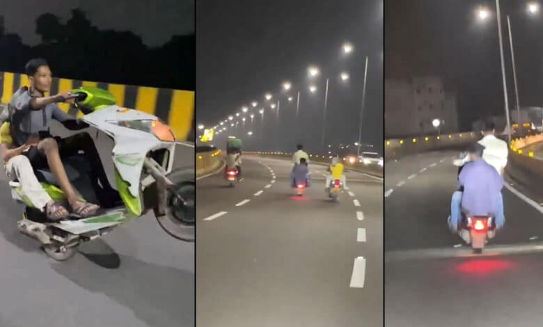 حیدرآباد میں سڑک پر نوجوانوں کے خطرناک بائیک اسٹنٹس