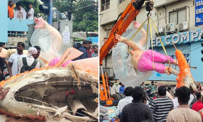 گنیش مورتی بے قابو ہوکر سڑک پر گر پڑی، بائیکس کو نقصان (ویڈیو)