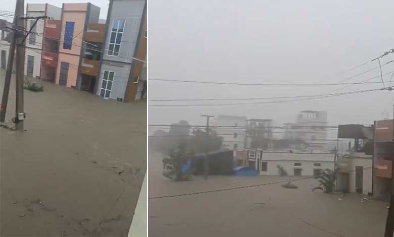 کاماریڈی میں شدید بارش کے بعد خوفناک سیلاب، متعدد علاقے زیرِ آب