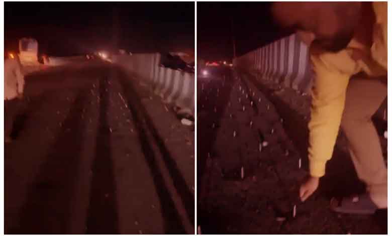 ایکسپریس وے پر خوفناک حرکت، کیلے بچھانے سے کئی گاڑیوں کے ٹائر پنکچر، بڑا حادثہ ٹل گیا (ویڈیو)