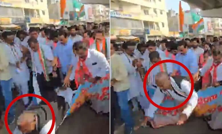 حیدرآباد: بی سی ریزرویشن کے مطالبہ پرنکالی گئی ریلی میں ہنمنت راو اچانک گرپڑے