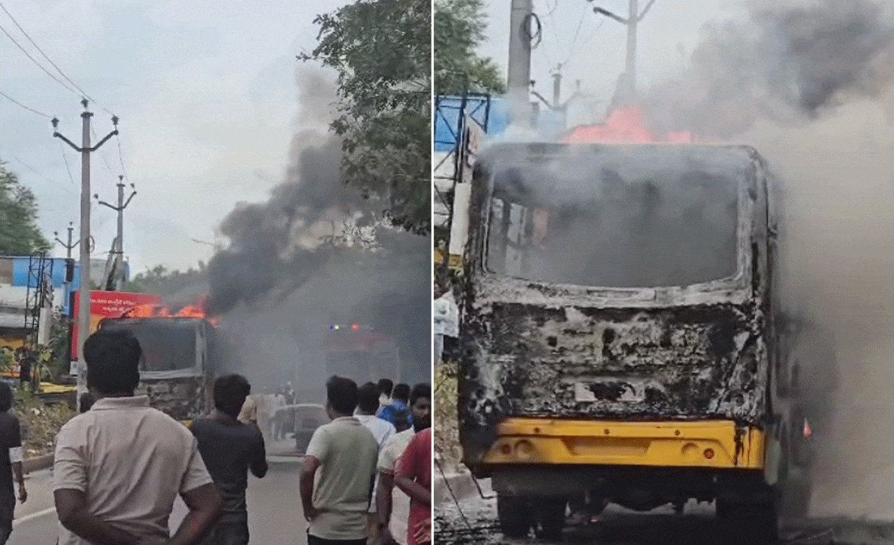 اسکول بس میں لگی خوفناک آگ،بڑا حادثہ ٹل گیا