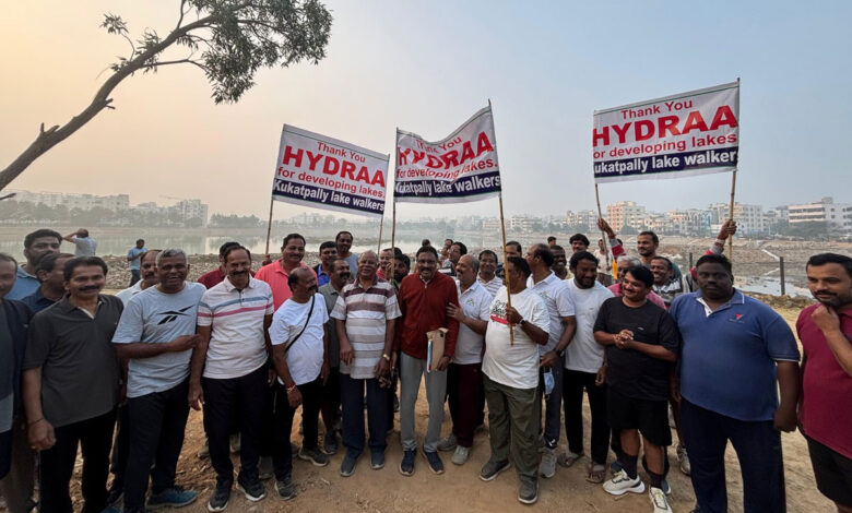 تالاب کی بحالی، حیدرا کی ستائش، چہل قدمی کرنے والوں نے ریلی نکالی