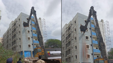 حیدرآباد میں غیر قانونی عمارت منہدم۔حیدرا حکام کی کارروائی