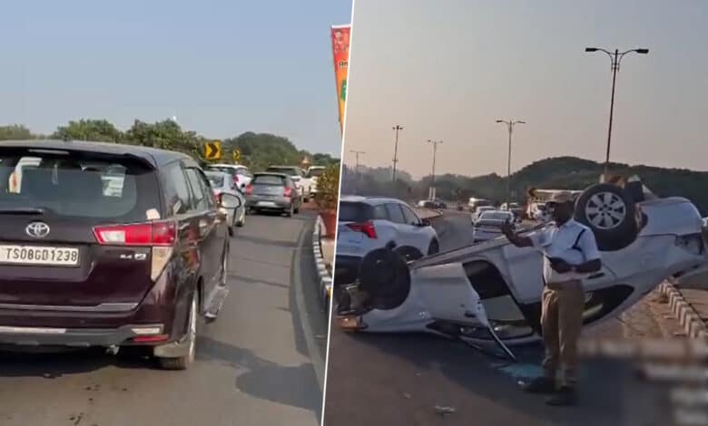 مہدی پٹنم بریج پر تیز رفتار کار بے قابو ہونے کے بعد حادثہ کا شکار، ٹریفک شدید متاثر