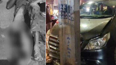 نام پلی درگاہ کے قریب نشے میں ڈرائیونگ کا واقعہ: تیز رفتار انووا کار بجلی کے کھمبے سے ٹکرا گئی، راہگیر زخمی