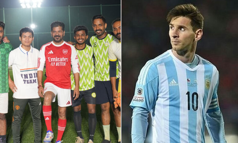سرکردہ فٹبالرلیونل میسی کے دورہ حیدرآباد سے قبل وزیر اعلیٰ تلنگانہ ریونت ریڈی کی فٹ بال پریکٹس