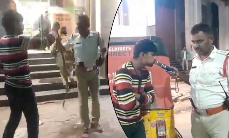 حیدرآباد: حالت نشہ میں گاڑیاں چلانے والوں کیخلاف مہم، پولیس کو سانپ سے ڈرانے کی کوشش۔آٹو ڈرائیور کی عجیب وغریب حرکت