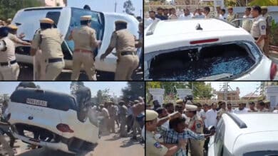 کاماریڈی میں بی جے پی اور کانگریس کارکنوں میں تصادم، پولیس کے سامنے کار کو نقصان پہنچایا گیا