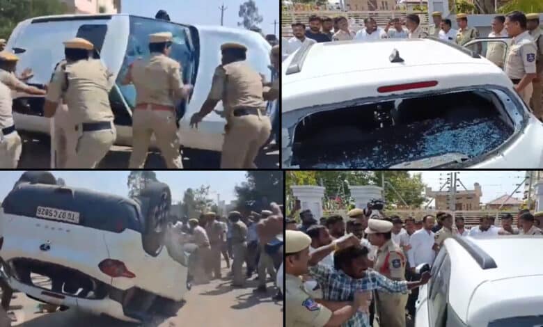 کاماریڈی میں بی جے پی اور کانگریس کارکنوں میں تصادم، پولیس کے سامنے کار کو نقصان پہنچایا گیا