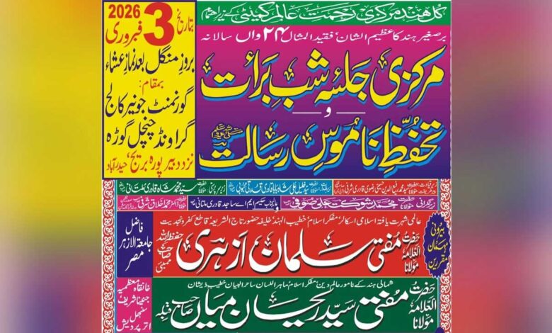 چنچل گوڑہ میں شبِ برات کے موقع پر مرکزی جلسہ تحفظِ ناموسِ رسالت ﷺ، 3 فروری کو انعقاد