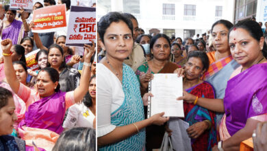 خواتین سے کئے گئے وعدوں کی تکمیل کا مطالبہ: کویتا کی قیادت میں پرجا بھون کا گھیراؤ اور دھرنا