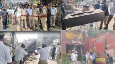 کاچی گوڑہ ٹریفک پولیس کی جانب سے اسپیشل ڈرائیو کا انعقاد اورفٹ پاتھوں سے جھونپڑیوں کو ہٹایا گیا