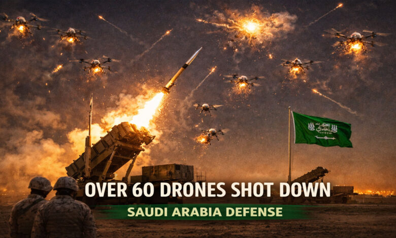 سعودی عرب نے رات سے ابتک 60 سے زائد ڈرون مار گرائے