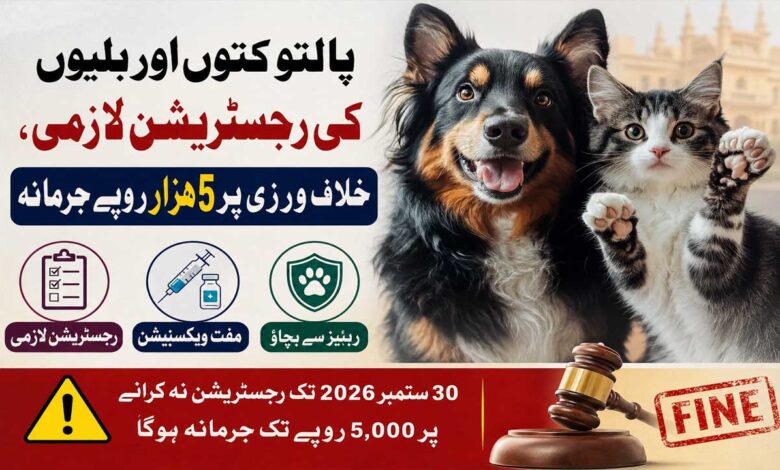 پالتو کتوں اور بلیوں کی رجسٹریشن لازمی، 30 ستمبر تک مہلت، خلاف ورزی پر 5 ہزار روپے جرمانہ