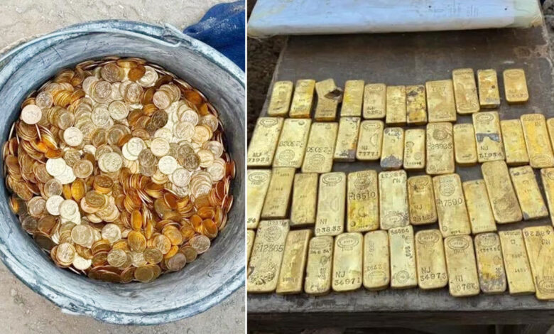 نالی کی صفائی کے دوران نکلا کروڑوں کا خزانہ، 49 سونےکے بسکٹ اور نایاب سکے برآمد