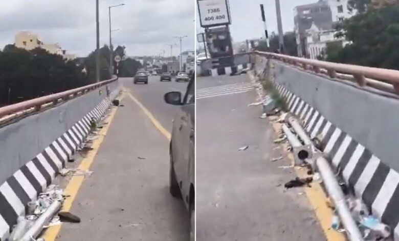 پی وی این آر ایکسپریس وے پر 10 دن سے کچرے کا ڈھیر، اڑتا ملبہ اور خالی شراب کی بوتلیں (ویڈیو)