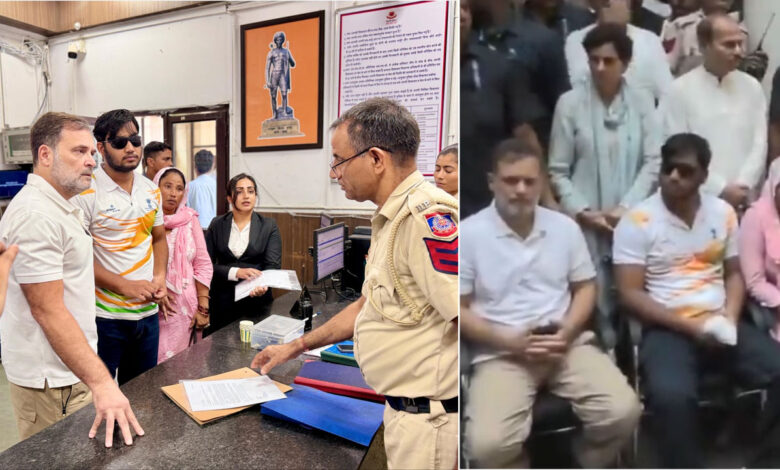 پیلٹ گن فائرنگ کے متاثرہ نوجوان ساحل کے ساتھ راہول گاندھی کا پولیس اسٹیشن پر دھرنا