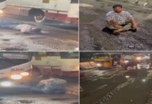 خراب سڑک کے خلاف شہری کا انوکھا احتجاج، گڑھے میں لیٹ کر GHMC کے خلاف آواز بلند
