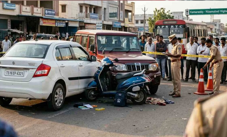 کاماریڈی میں ہولناک سڑک حادثہ، دو کاروں کے درمیان پھنسنے سے نویں جماعت کا طالب علم ہلاک