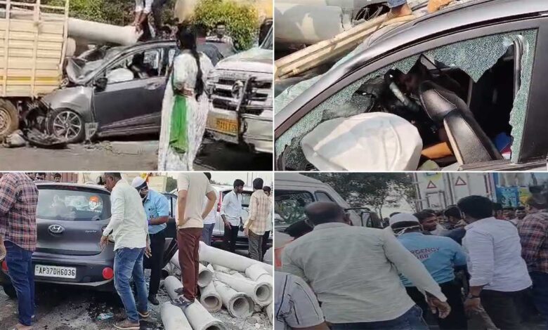 پیڈا گولکنڈہ کے قریب آؤٹر رنگ روڈ پر خوفناک سڑک حادثہ، خاتون ہلاک، ایک شخص شدید زخمی