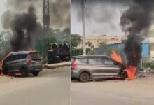 اُپل میں ماروتی سوزوکی ارٹیگا کار آتشزدگی کا شکار، انجن کا بڑا حصہ متاثر