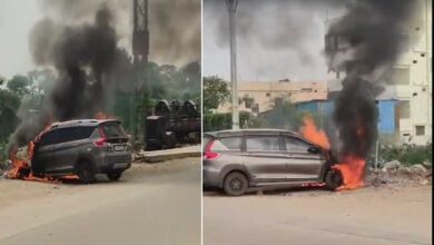 اُپل میں ماروتی سوزوکی ارٹیگا کار آتشزدگی کا شکار، انجن کا بڑا حصہ متاثر