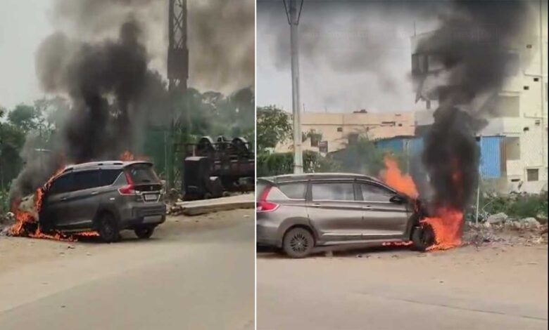 اُپل میں ماروتی سوزوکی ارٹیگا کار آتشزدگی کا شکار، انجن کا بڑا حصہ متاثر